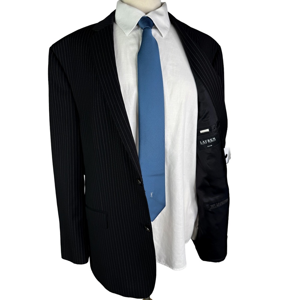 Polo Ralph Lauren Blazer | Black Label 100% Wool Blazer | 46R | Black Pinstripe